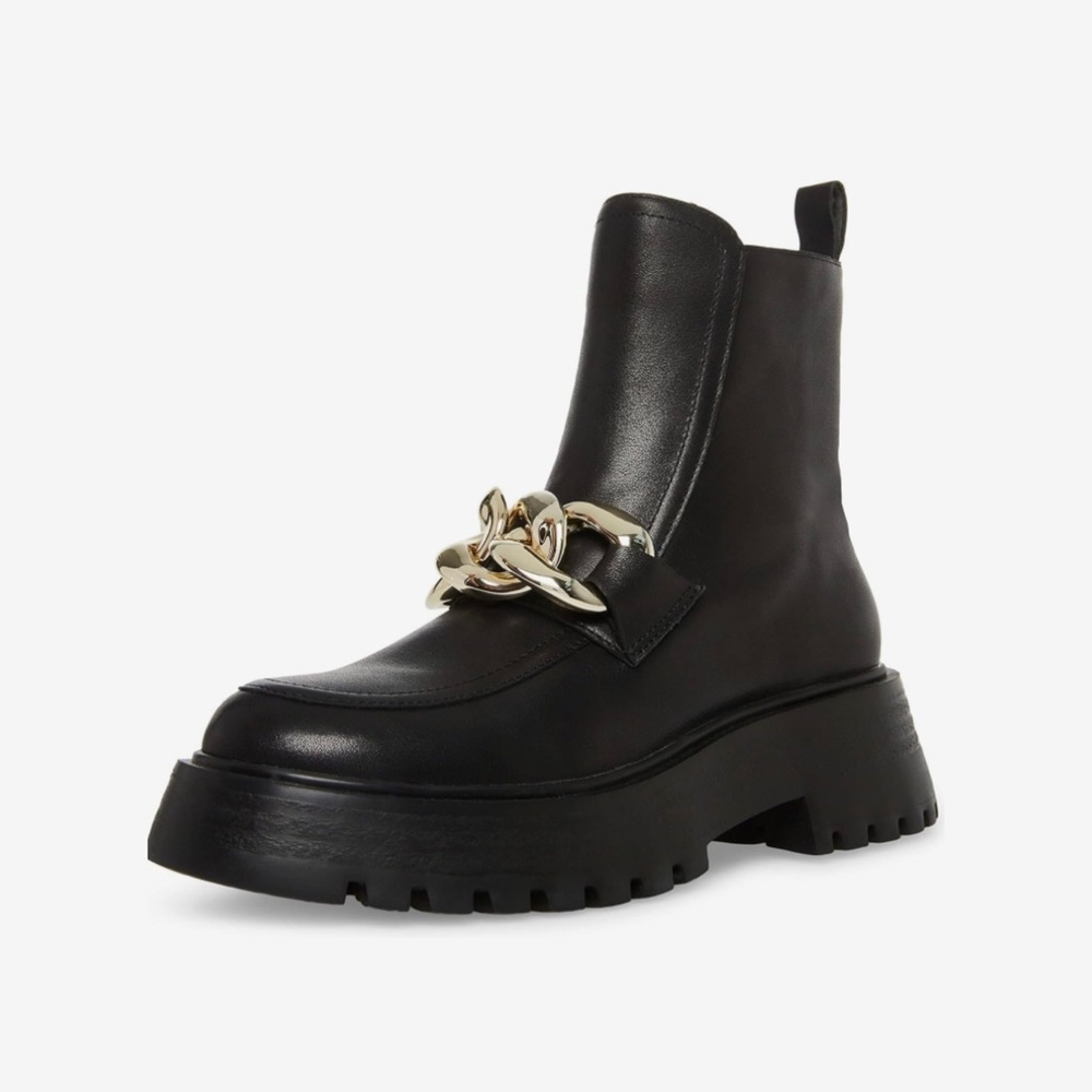 NEW! Steve Madden Cleo Leather Chunky Chain Combat Boots Black Size 10